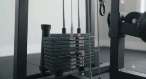 Close up of weight stack increments on fitness machine