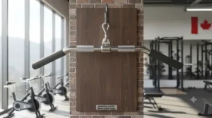 Ergonomic wide-grip lat pulldown bar designed for targeting upper back muscles during cable workouts.