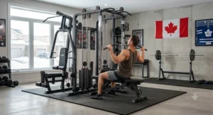 An athlete performing lat pulldowns on a heavy-duty multi-gym for serious lifters to build back strength.
