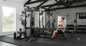 Commercial-grade multi-stack home gym equipment setup for heavy-duty strength training.