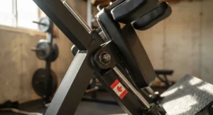 A compact budget hack squat machine designed for small Canadian apartments and condo living.