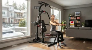 A compact multi-stack home gym machine designed for Canadian townhouses and condos.