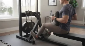 An ergonomic seated row machine promoting proper form and reducing strain during back training at home.