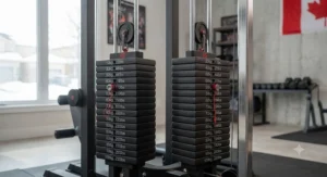 Heavy-duty multi-gym for serious lifters highlighting the dual heavy weight stack for progressive overload training.