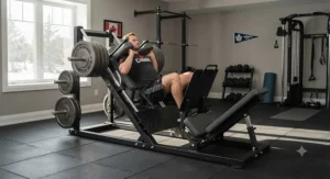 A multi-function hack squat machine for home gym routines that also supports combined leg press exercises.