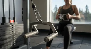 Neutral-grip cable row handles providing a comfortable hand placement during pull exercises.