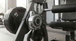 Anatomical focus on the smooth pivot mechanism of a plate-loaded leg extension machine for fluid movement.