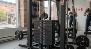 Customizable weight stack options on a commercial multi-gym for progressive resistance training