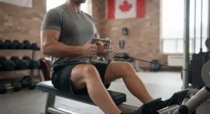 Wide-grip cable row handle designed for targeting upper back and lat muscles.