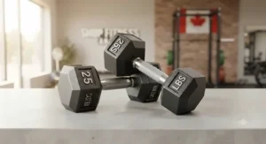 Pair of black cast iron dumbbells displayed clearly for online fitness equipment shoppers in Canada.