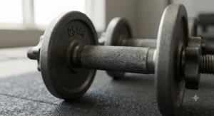 Close-up illustration showing the knurled steel handle grip of an Ironmaster style adjustable dumbbell.