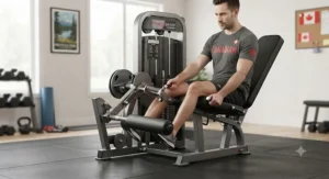 Illustration showing the dual-function adjustment for transitioning smoothly into a seated leg curl position.