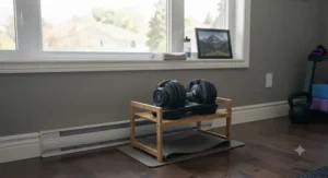 Compact, space-saving adjustable dumbbells ideal for apartments and small home workout spaces.