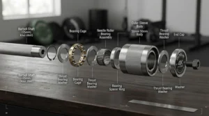 Detailed view of internal mechanisms in a 20kg olympic barbell for home gym performance.