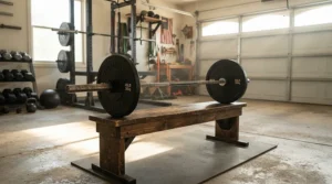Morning workout routine using a 20kg olympic barbell for home gym strength and conditioning.