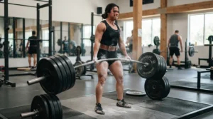 Demonstrating bar whip and flex under heavy load using the best powerlifting barbell.