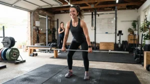 Beginner lifter starting out with the best powerlifting barbell in a Canadian home gym setup.